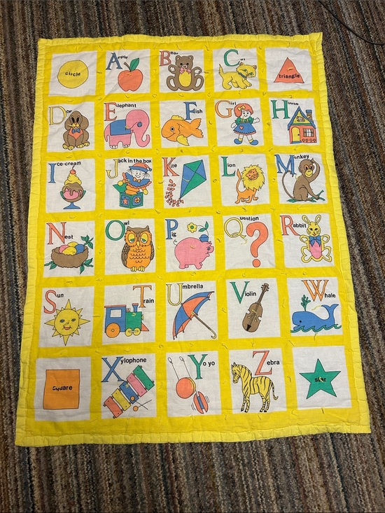 Other - Alphabet Baby Quilt - Yellow Border with Colorful Animal Blocks